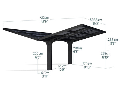 Sydney Carport Double 5.7m x 5.9m APEX - Grey Frame With Grey Corrugated Roof