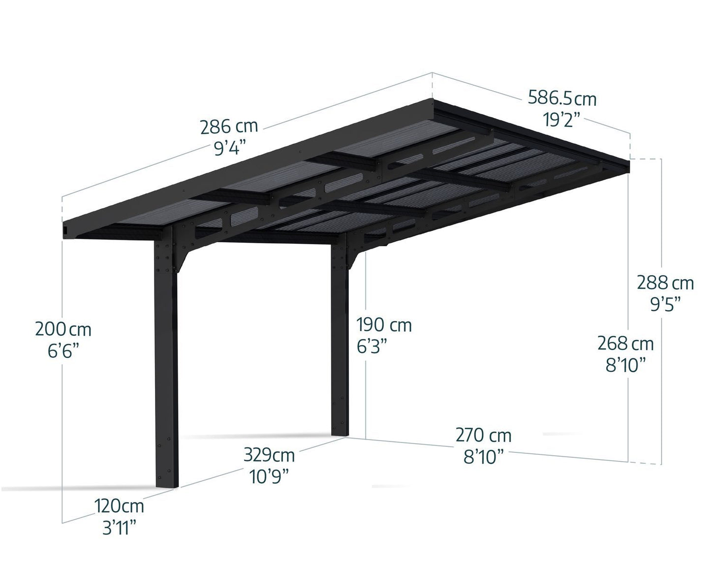 Sydney Carport Single 2.9m x 5.9m - Grey Frame With Grey Corrugated Roof