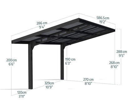 Sydney Carport Single 2.9m x 5.9m - Grey Frame With Grey Corrugated Roof