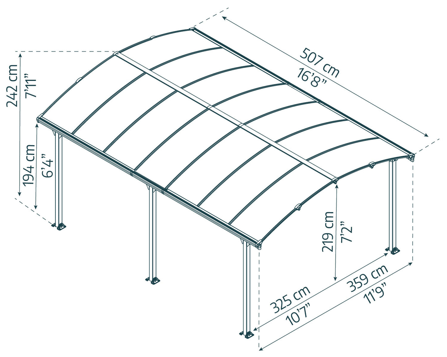 Arcadia Carport 3.6m x 5.1m - Grey Frame With Grey Roof