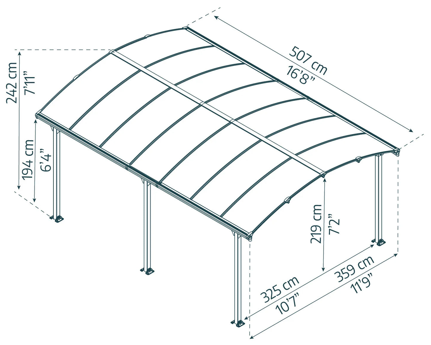 Tucson Gazebo 3.6m x 5.1m - Grey Frame With Grey Roof