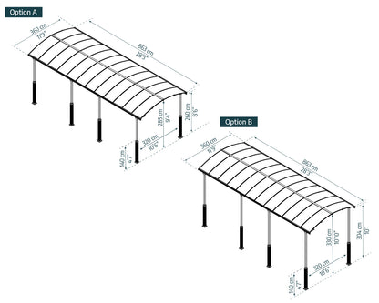 Alpine Carport 3.6m x 6.5m - Grey Frame With Grey Roof