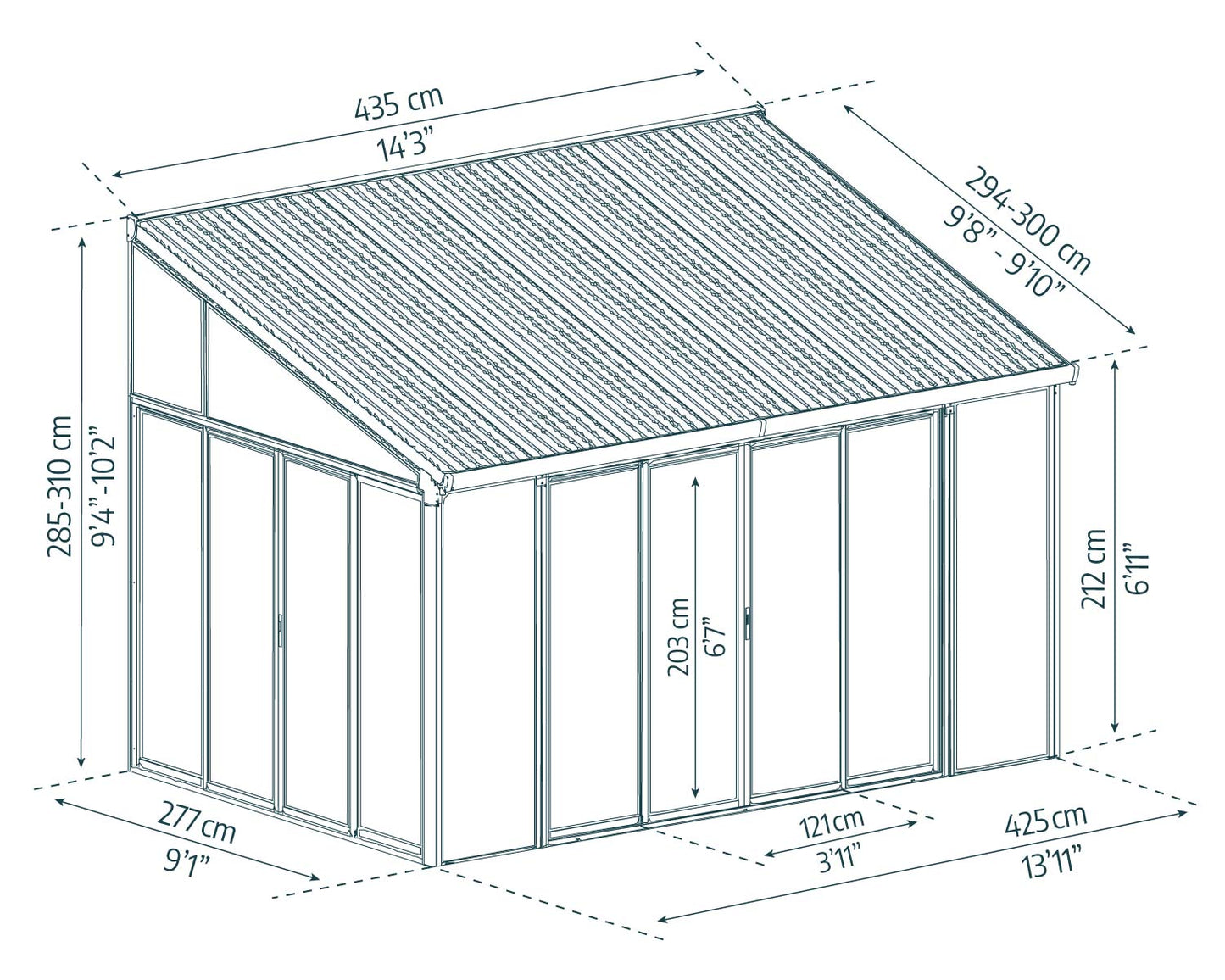 SanRemo Lean To Conservatory / Sunroom 4.3m x 3m - White Frame With White Roof