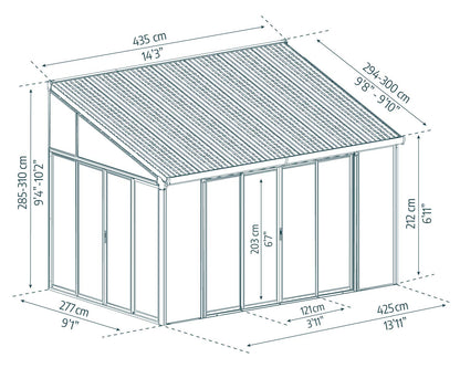 SanRemo Lean To Conservatory / Sunroom 4.3m x 3m - White Frame With White Roof