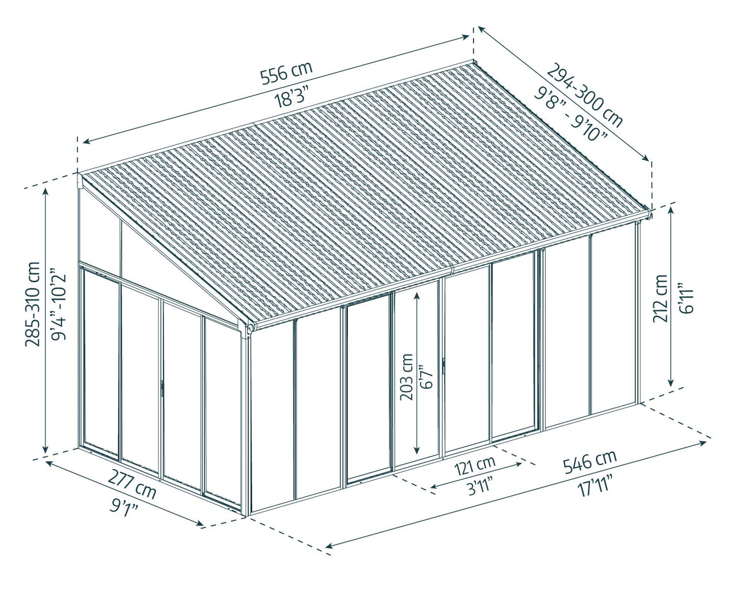 SanRemo Lean To Conservatory / Sunroom 5.5m x 3m - White Frame With White Roof