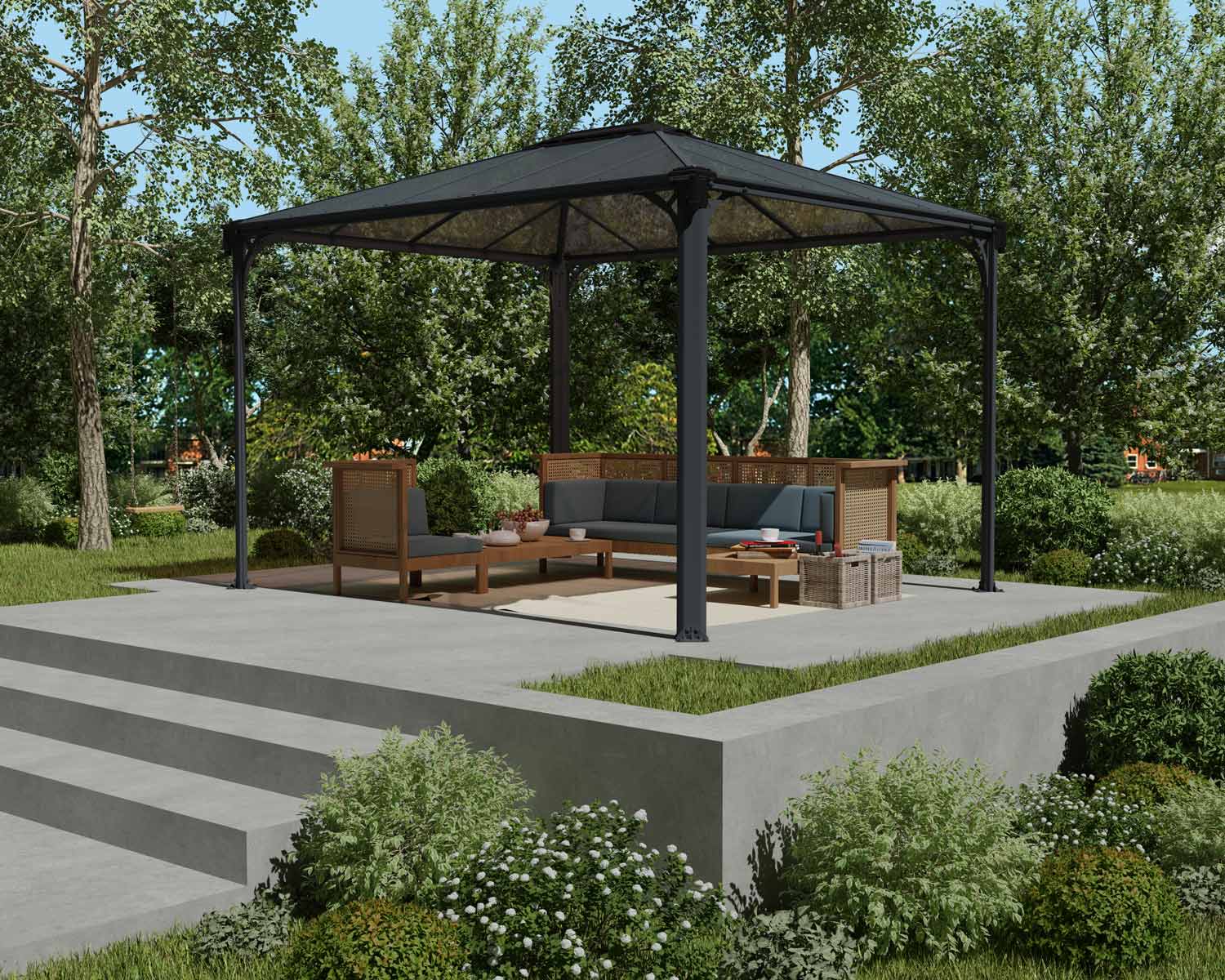 Martinique Gazebo 3m x 3.6m - Grey Frame With Grey Roof - mazeproducts