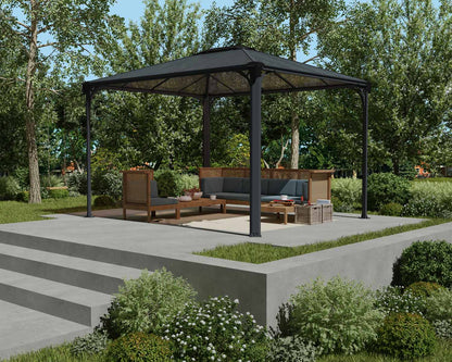 Martinique Gazebo 3m x 3.6m - Grey Frame With Grey Roof - mazeproducts