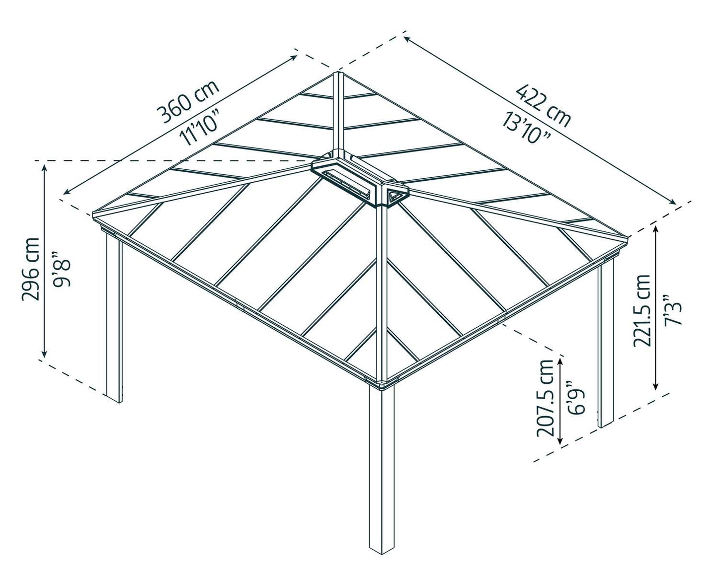 Dallas Gazebo 3.6m x 4.2m - Grey Frame With Grey Roof