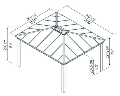 Dallas Gazebo 3.6m x 4.2m - Grey Frame With Grey Roof