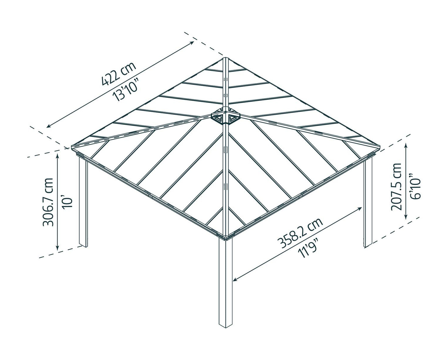 Dallas Gazebo 4.2m x 4.2m - Grey Frame With Grey Roof