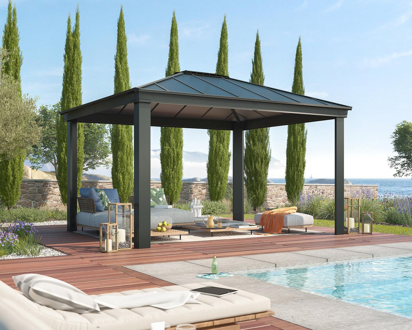 Dallas Gazebo 3.6m x 4.2m - Grey Frame With Grey Roof