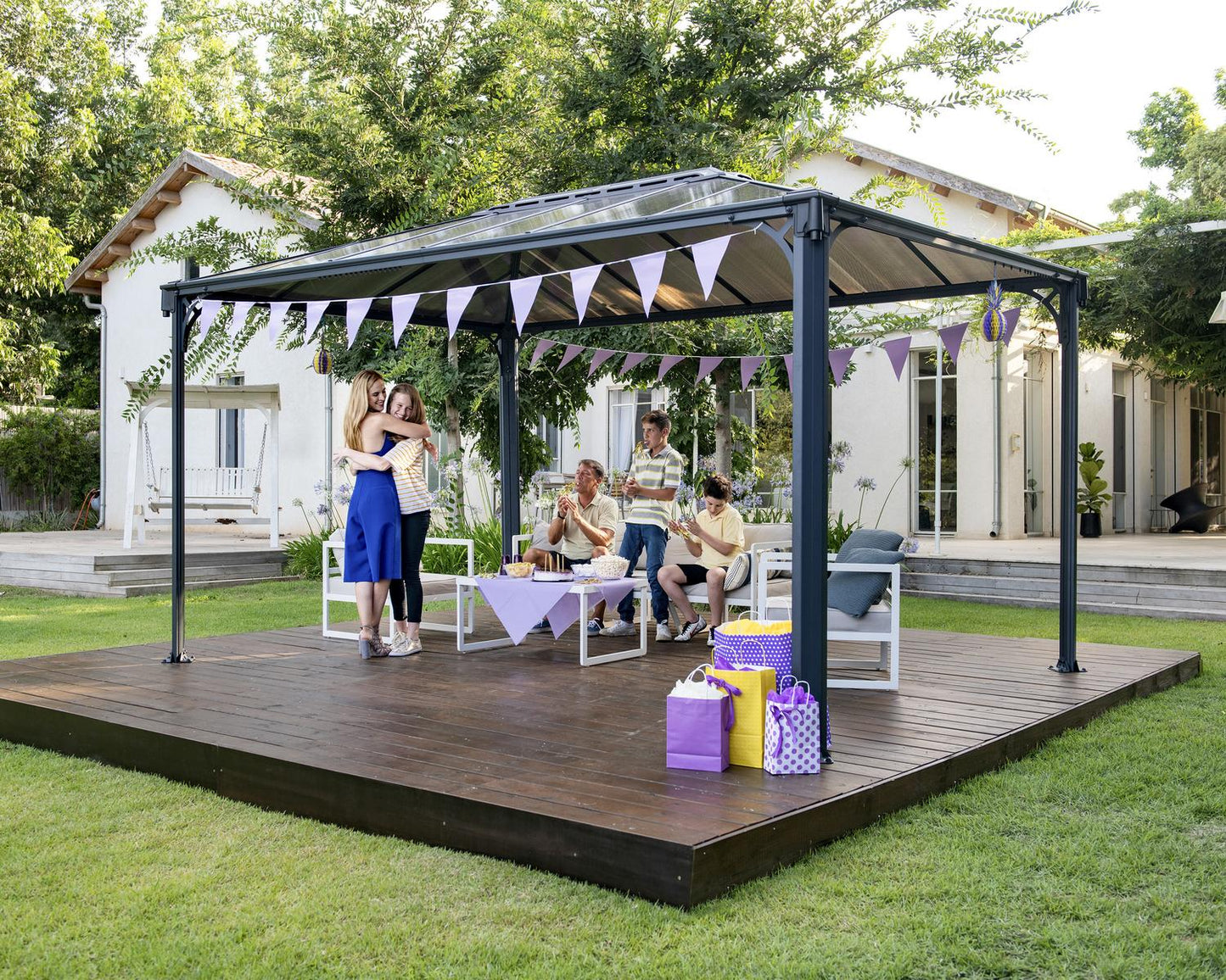 Martinique Gazebo 3m x 4.3m - Grey Frame With Grey Roof - mazeproducts