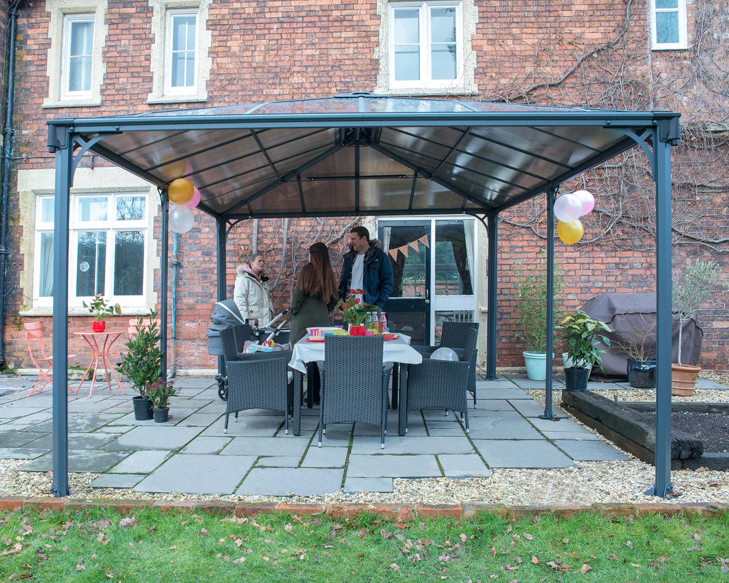 Martinique Gazebo 3.6m x 4.9m - Grey Frame With Grey Roof - mazeproducts