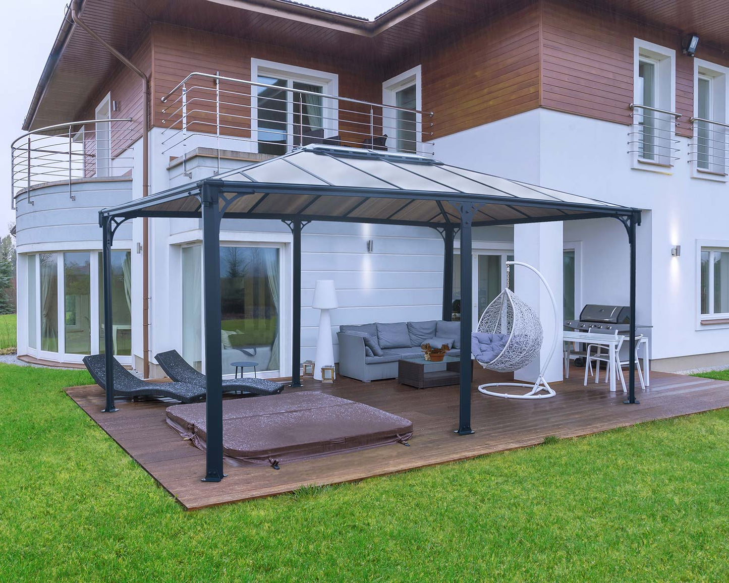 Martinique Gazebo 3.6m x 4.9m - Grey Frame With Grey Roof - mazeproducts