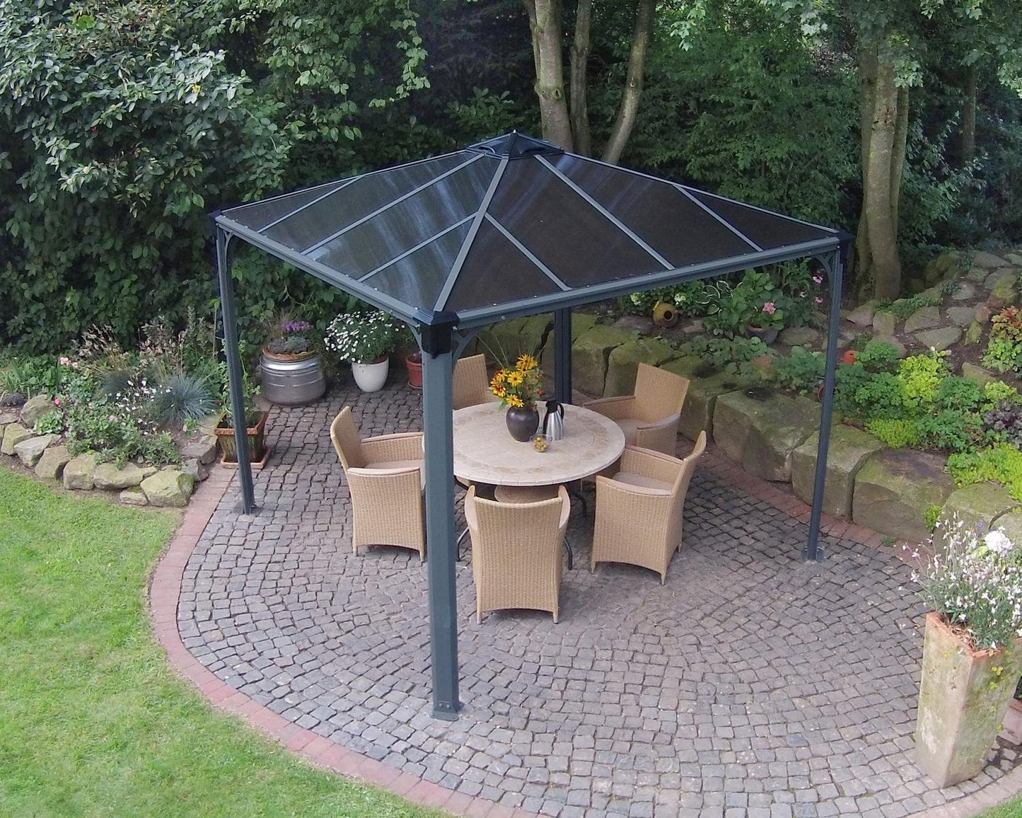 Palermo Gazebo 3m x 3m - Grey Frame With Grey Roof - mazeproducts