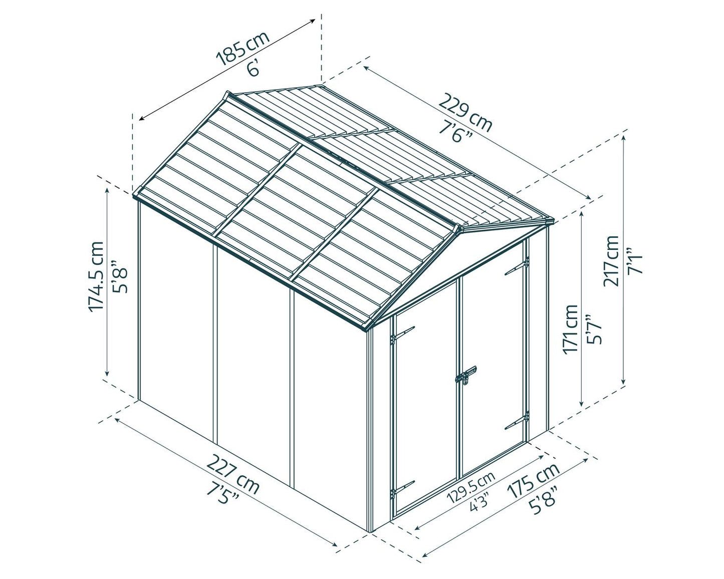 Rubicon Garden Shed 1.9m x 2.3m - Grey