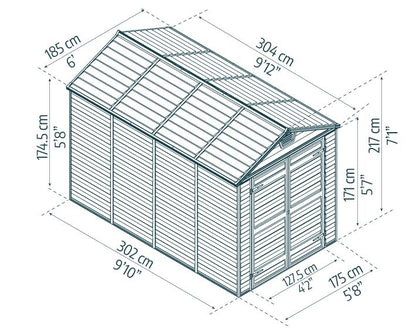 Skylight Garden Shed 1.9m x 3m - Midnight Grey