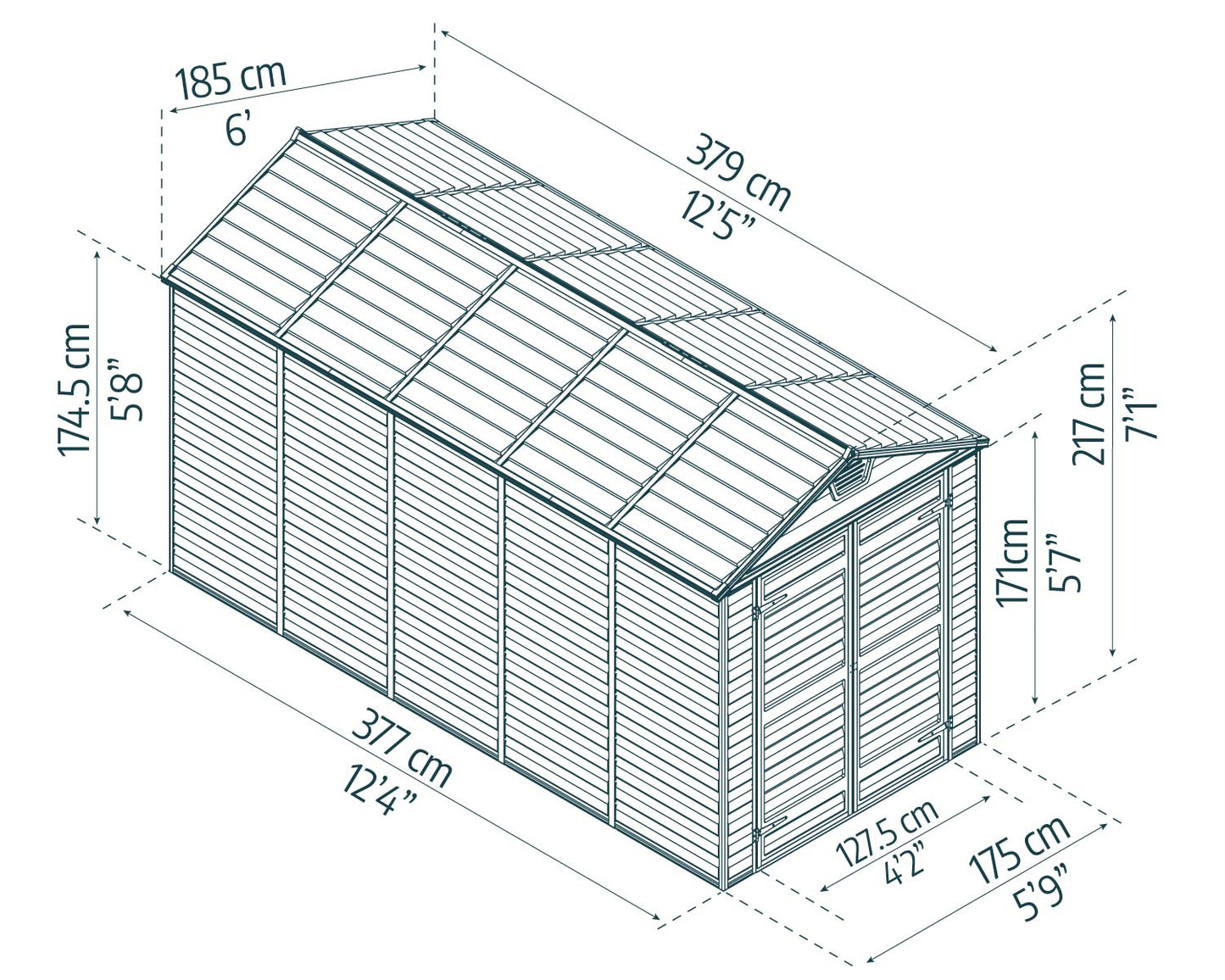 Skylight Garden Shed 1.9m x 3.8m - Midnight Grey