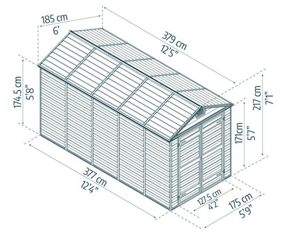Skylight Garden Shed 1.9m x 3.8m - Midnight Grey