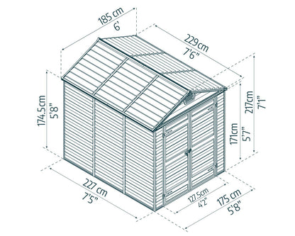 Skylight Garden Shed 1.9m x 2.3m - Midnight Grey