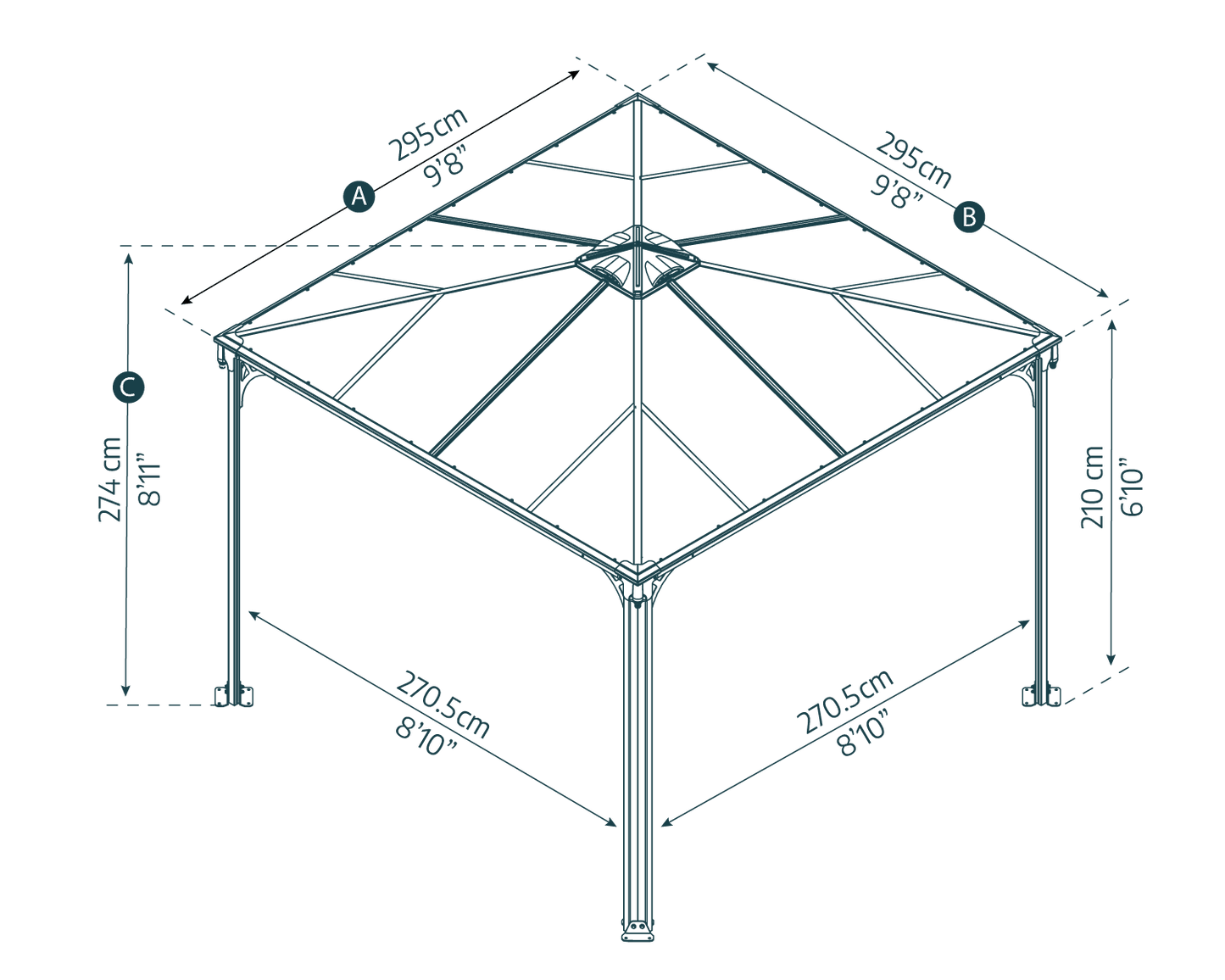 Palermo Gazebo 3m x 3m - Grey Frame With Grey Roof - mazeproducts