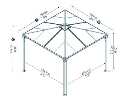 Palermo Gazebo 3m x 3m - Grey Frame With Grey Roof - mazeproducts