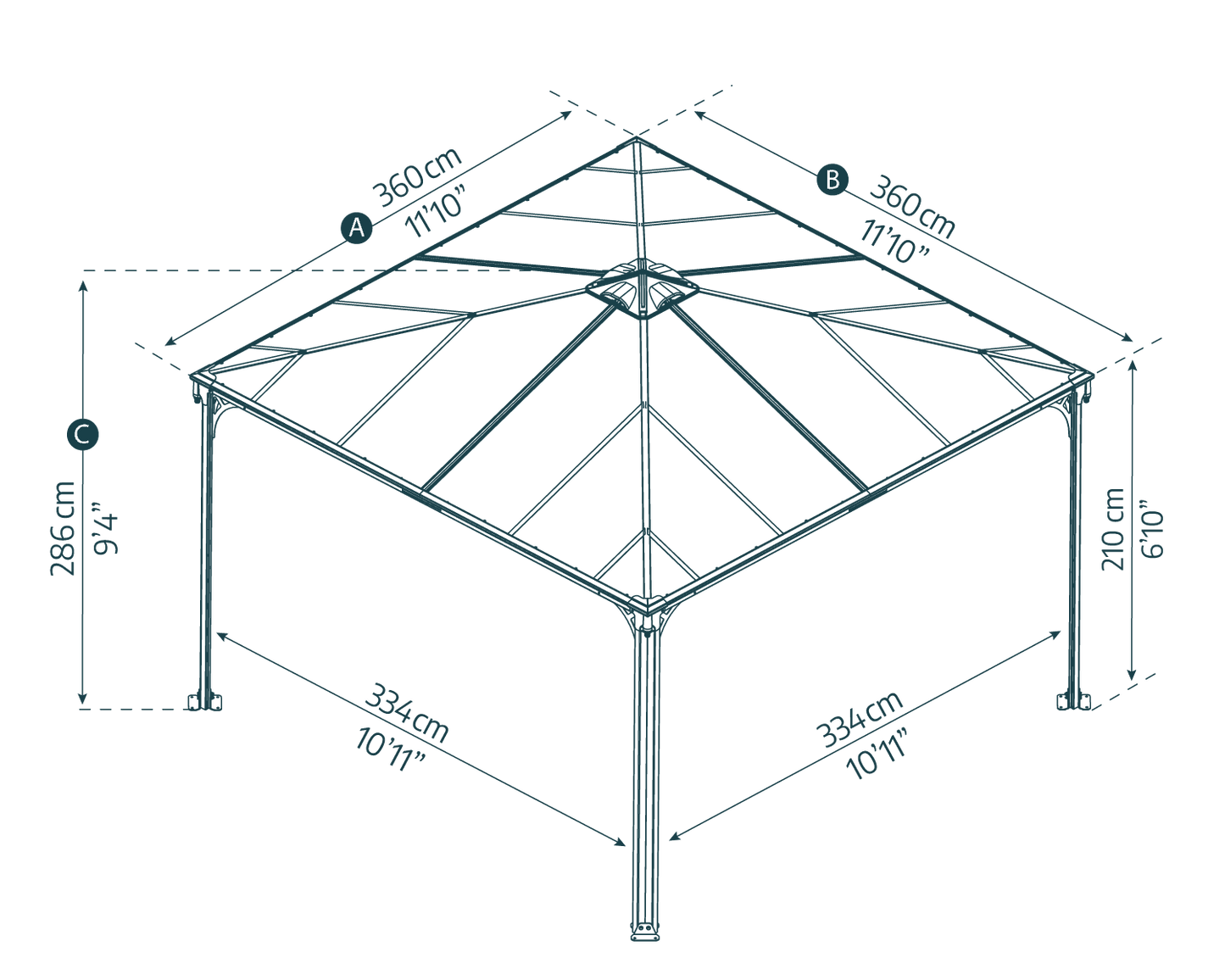 Palermo Gazebo 3.6m x 3.6m - Grey Frame With Grey Roof - mazeproducts