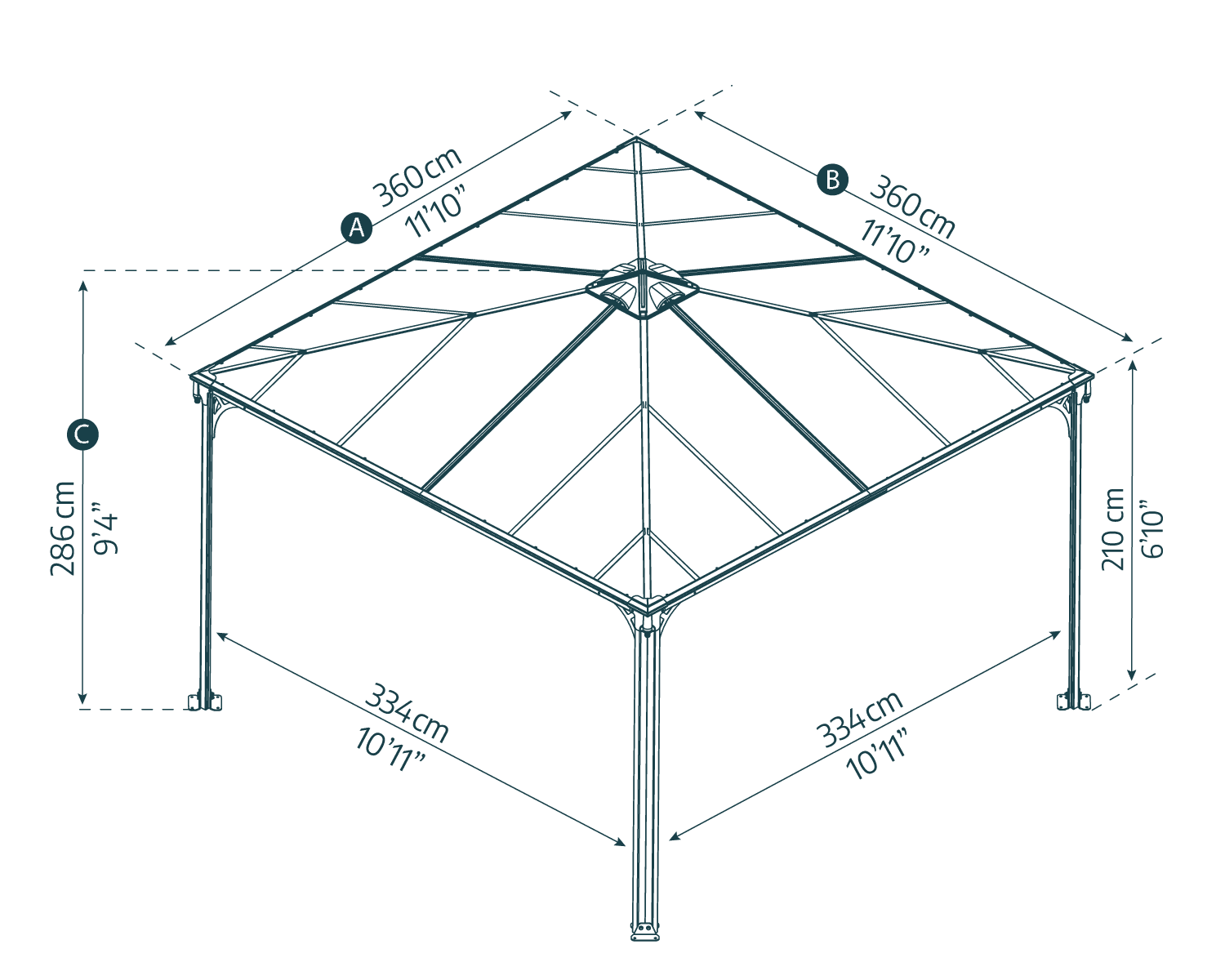 Palermo Gazebo 3.6m x 3.6m - Grey Frame With Grey Roof - mazeproducts