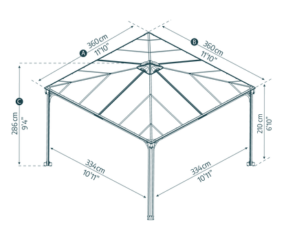 Palermo Gazebo 3.6m x 3.6m - Grey Frame With Grey Roof - mazeproducts