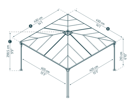 Palermo Gazebo 4.3m x 4.3m - Grey Frame With Grey Roof