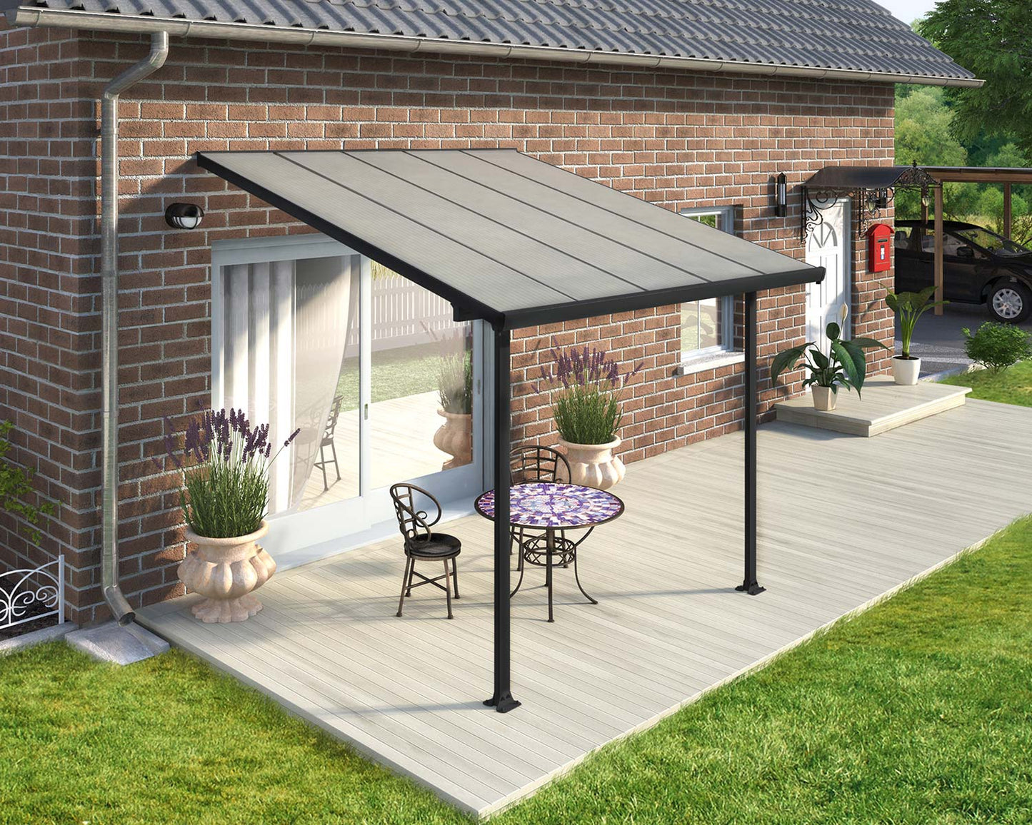 Feria 3m x 3m Patio Cover - White Aluminium Frame With White Polycarbonate