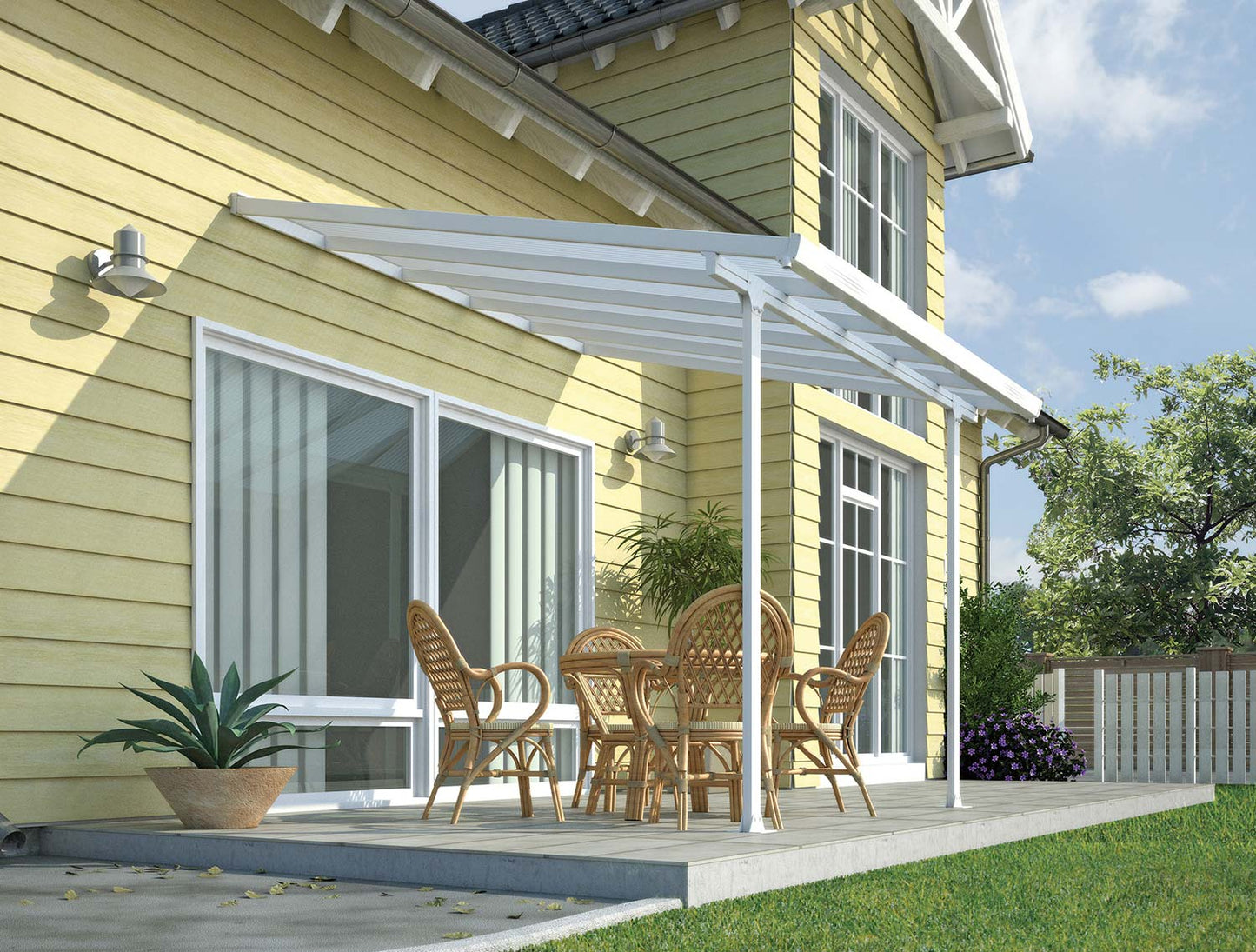 Feria 3m x 3m Patio Cover - White Aluminium Frame With White Polycarbonate