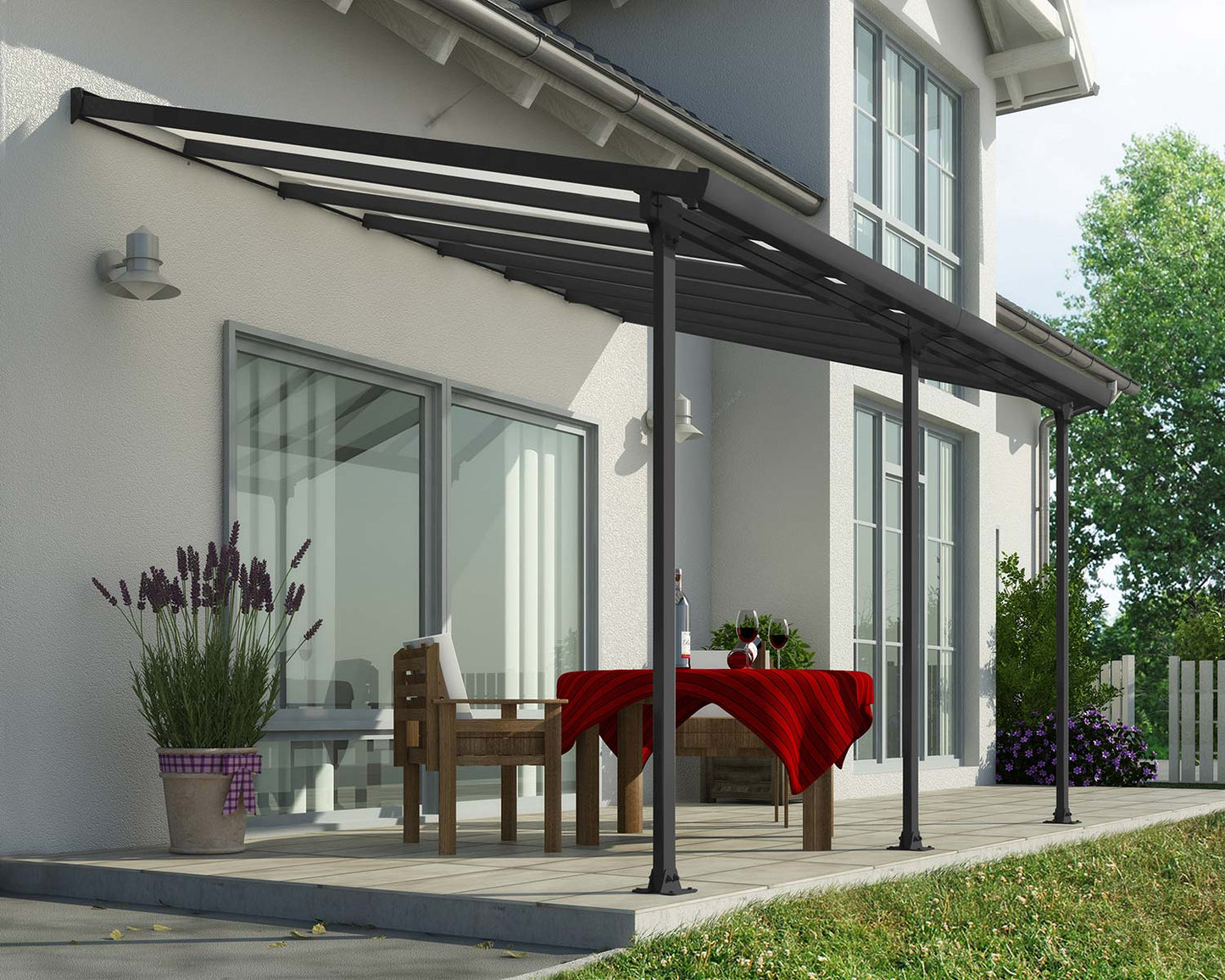 Feria 3m x 4.25m Patio Cover - White Aluminium Frame With White Polycarbonate