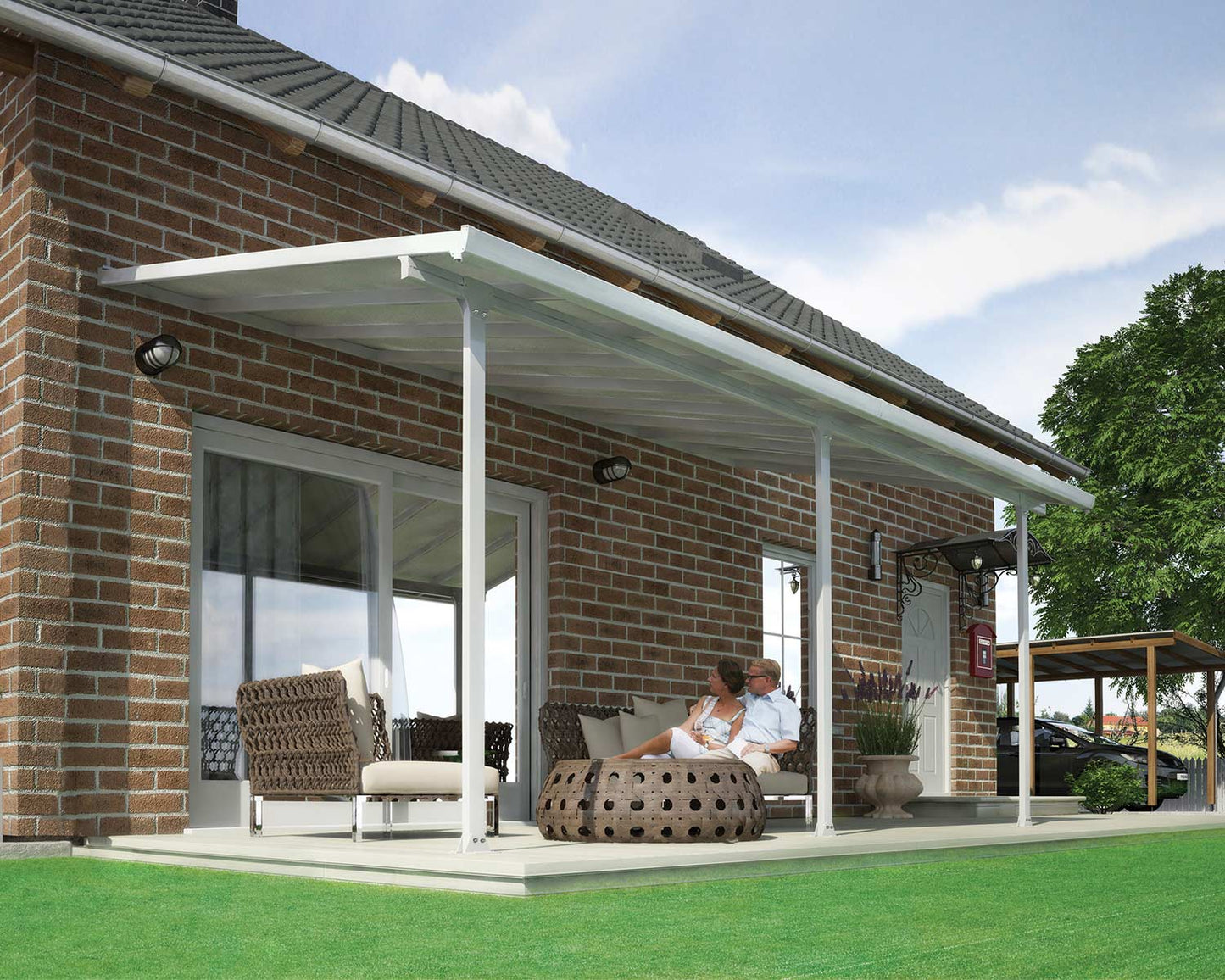 Feria 3m x 5.46m Patio Cover - White Aluminium Frame With Clear Polycarbonate