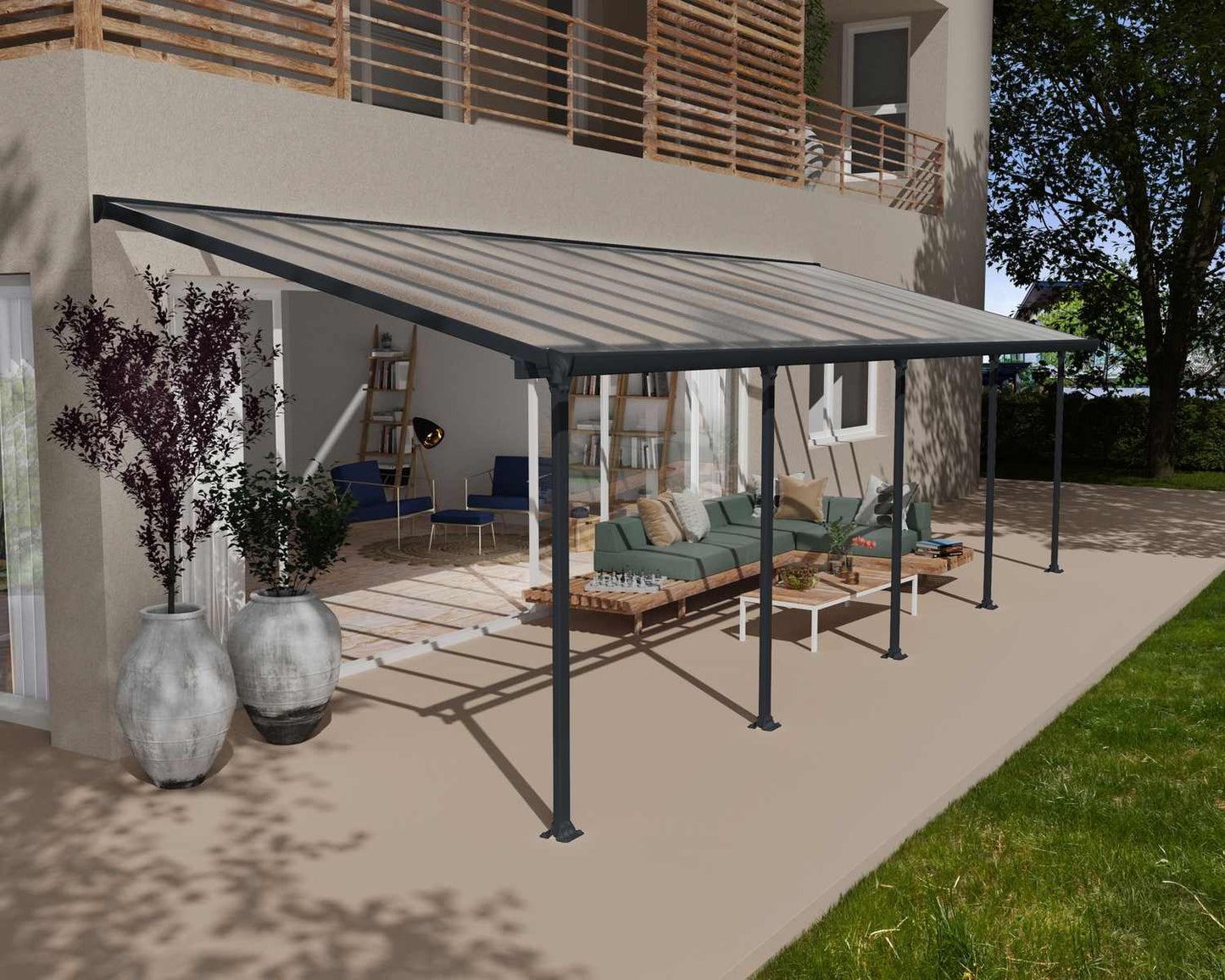 Feria Patio Cover 9.2m x 3m - Grey Frame With Clear Roof