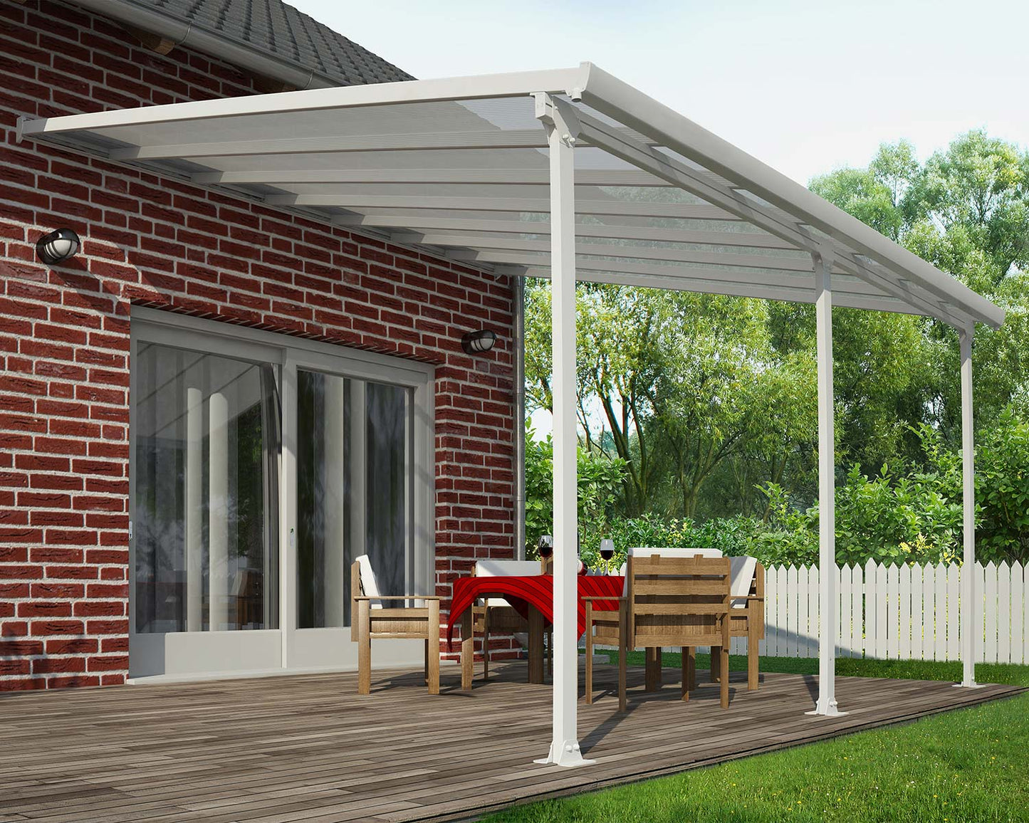 Feria 3.85m x 4.25m Patio Cover - White Aluminium Frame With Clear Polycarbonate