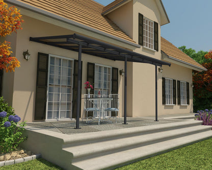 Sierra 3m x 4m Patio Cover - Grey Aluminium Frame With Grey Opaque Polycarbonate