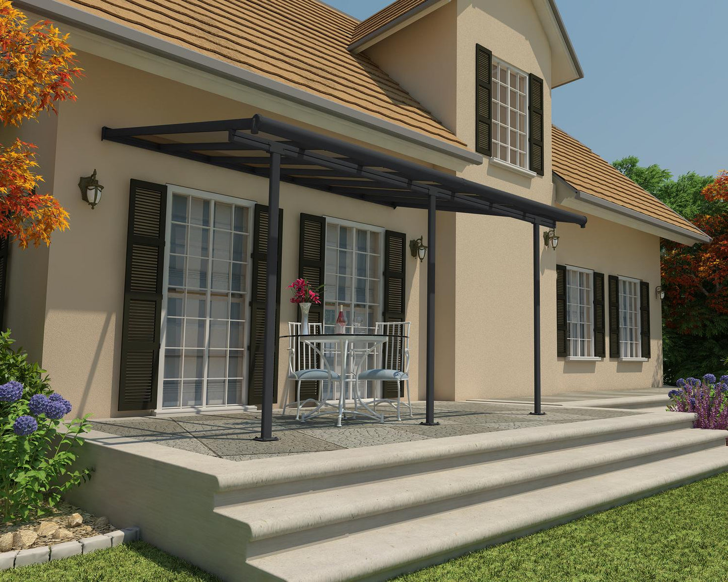 Sierra 3m x 4m Patio Cover - White Aluminium Frame With Clear Polycarbonate