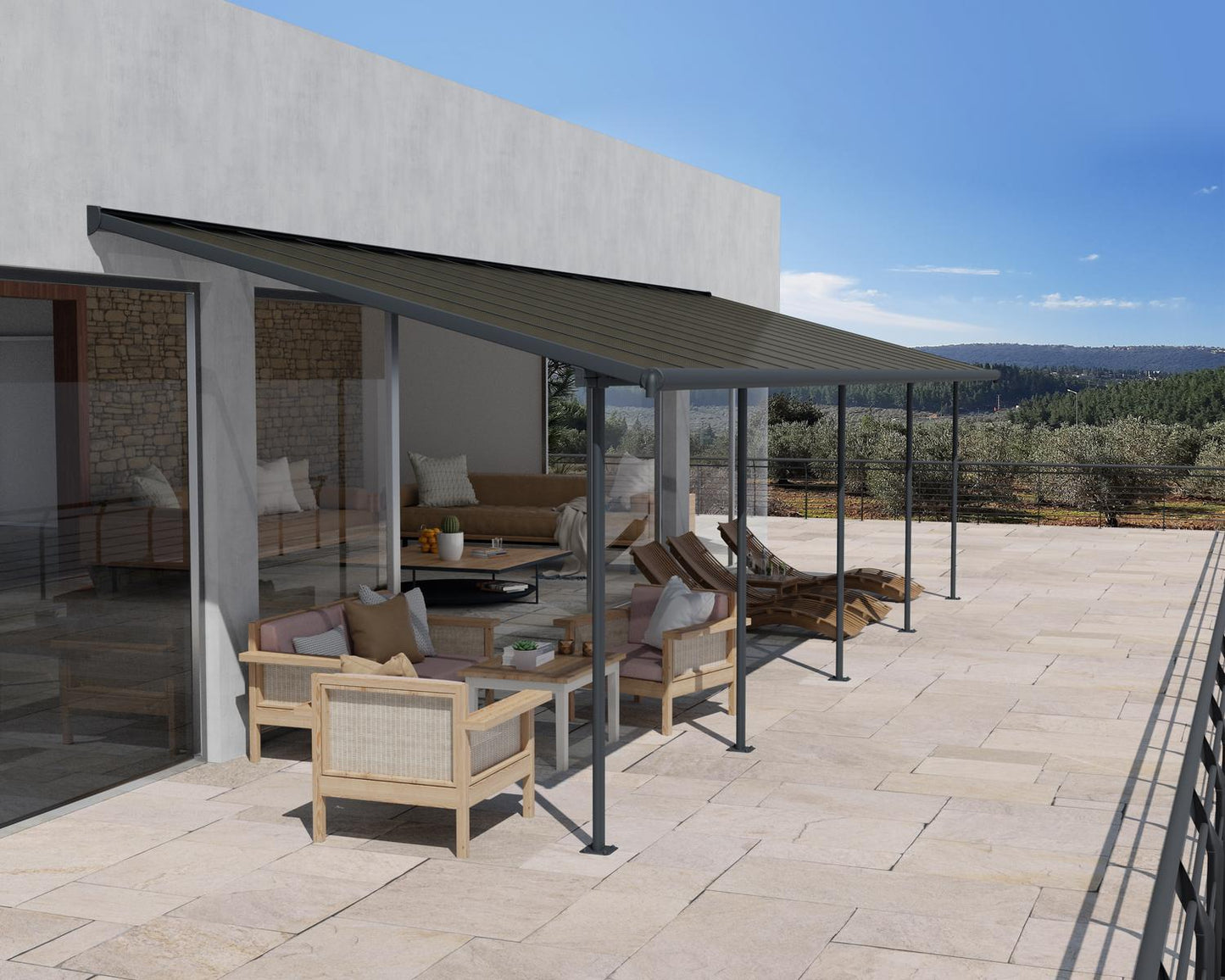 Sierra Patio Cover 8.5m x 3m - White Frame With Clear Roof