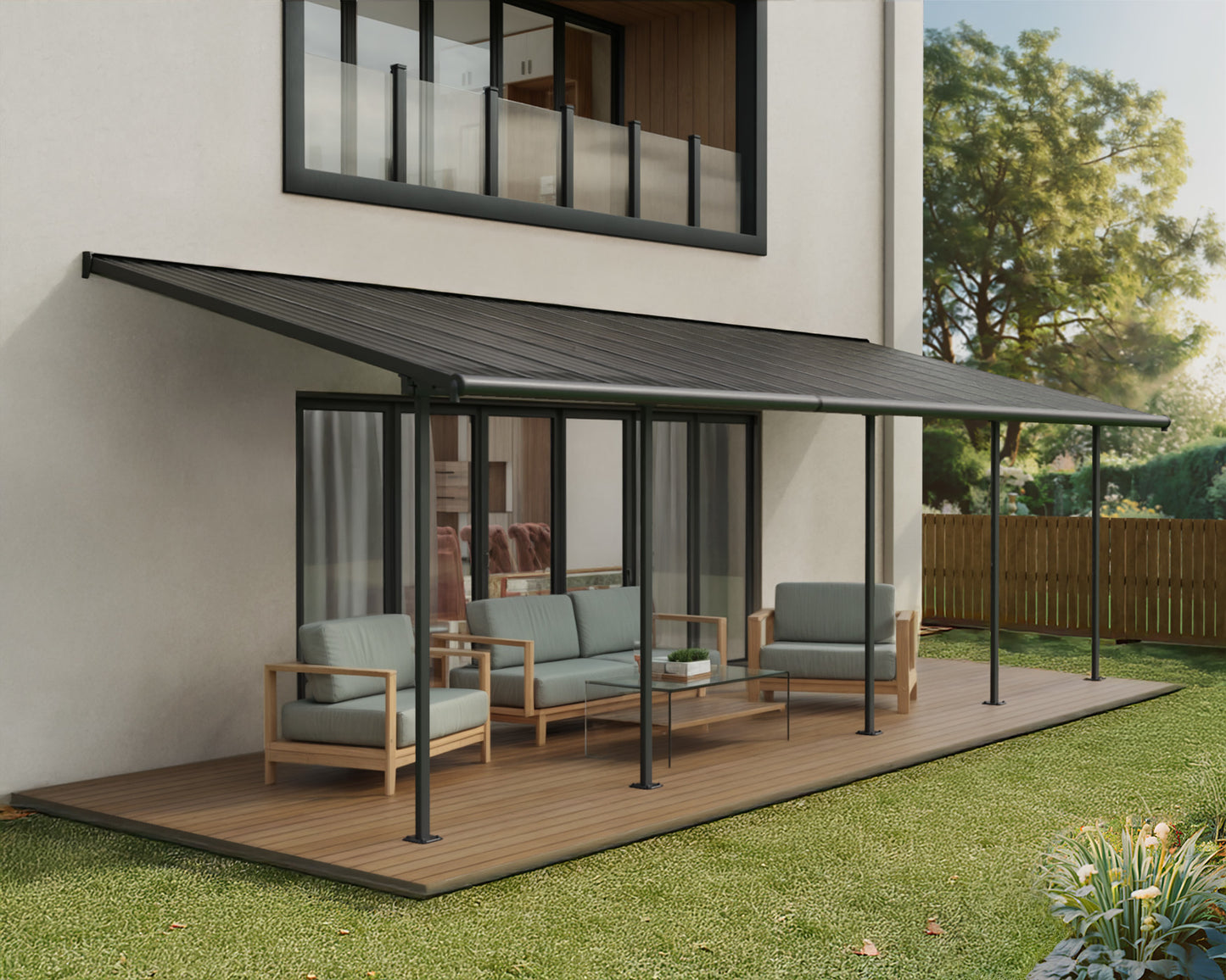 Sierra Patio Cover 8.5m x 3m - Grey Frame With Grey Roof