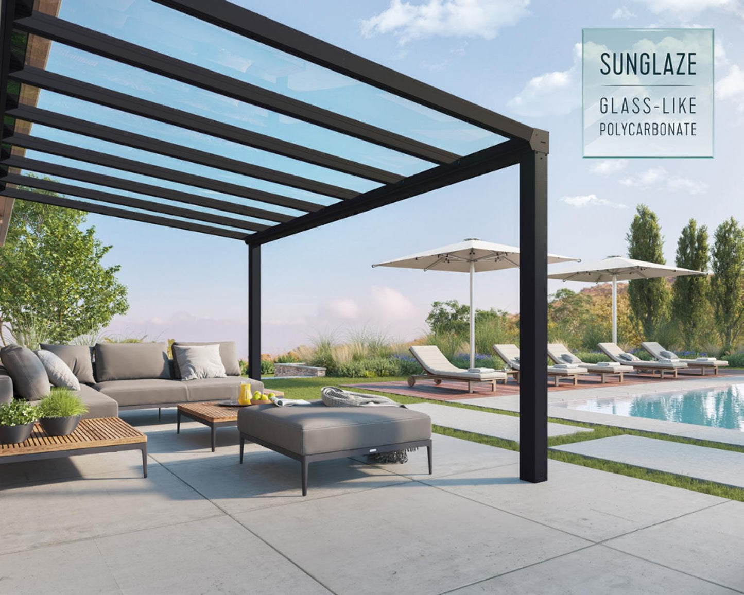 Stockholm Patio Cover 5.2m x 3.4m - Grey Frame With Clear Roof