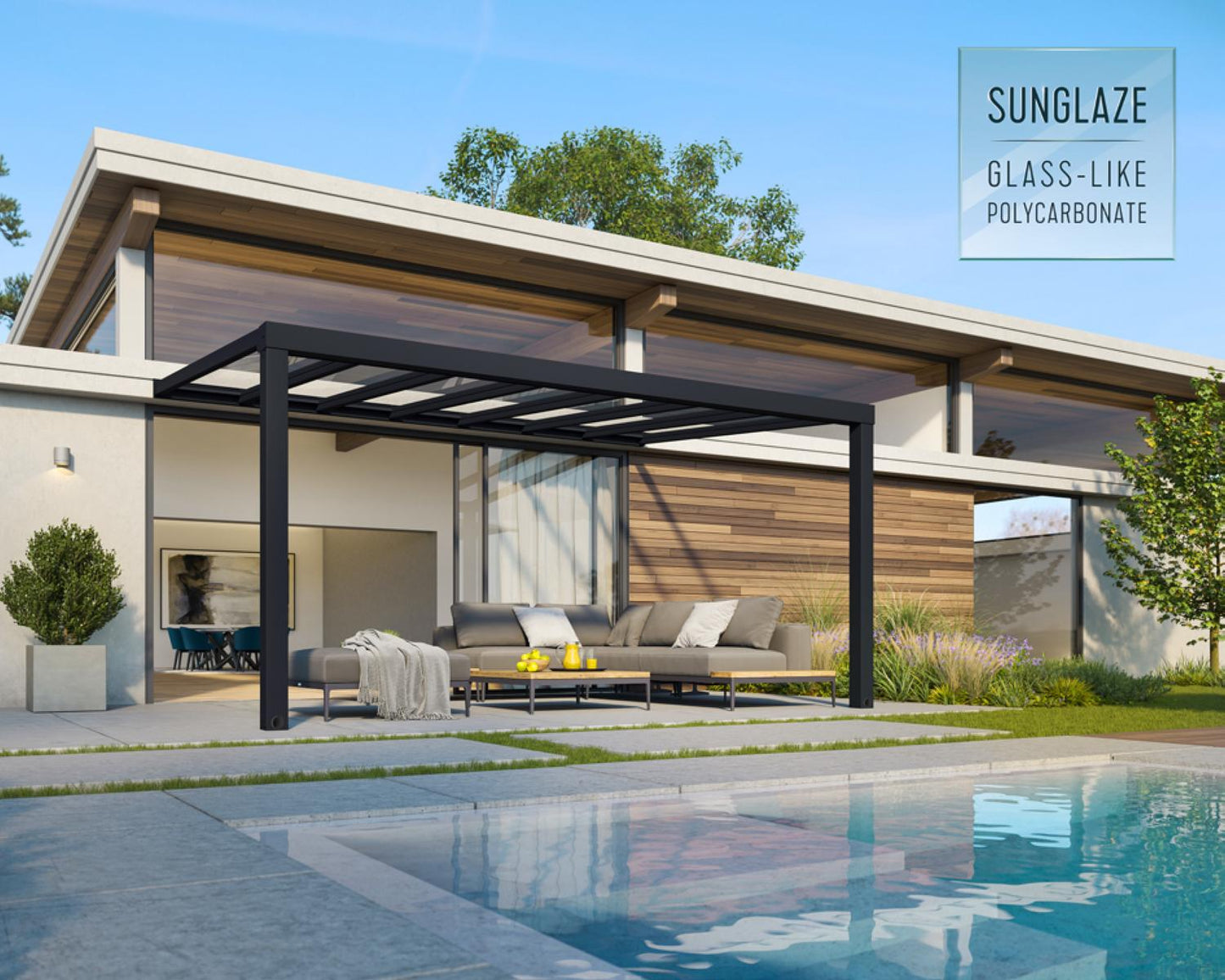 Stockholm Patio Cover 5.2m x 3.4m - Grey Frame With Clear Roof