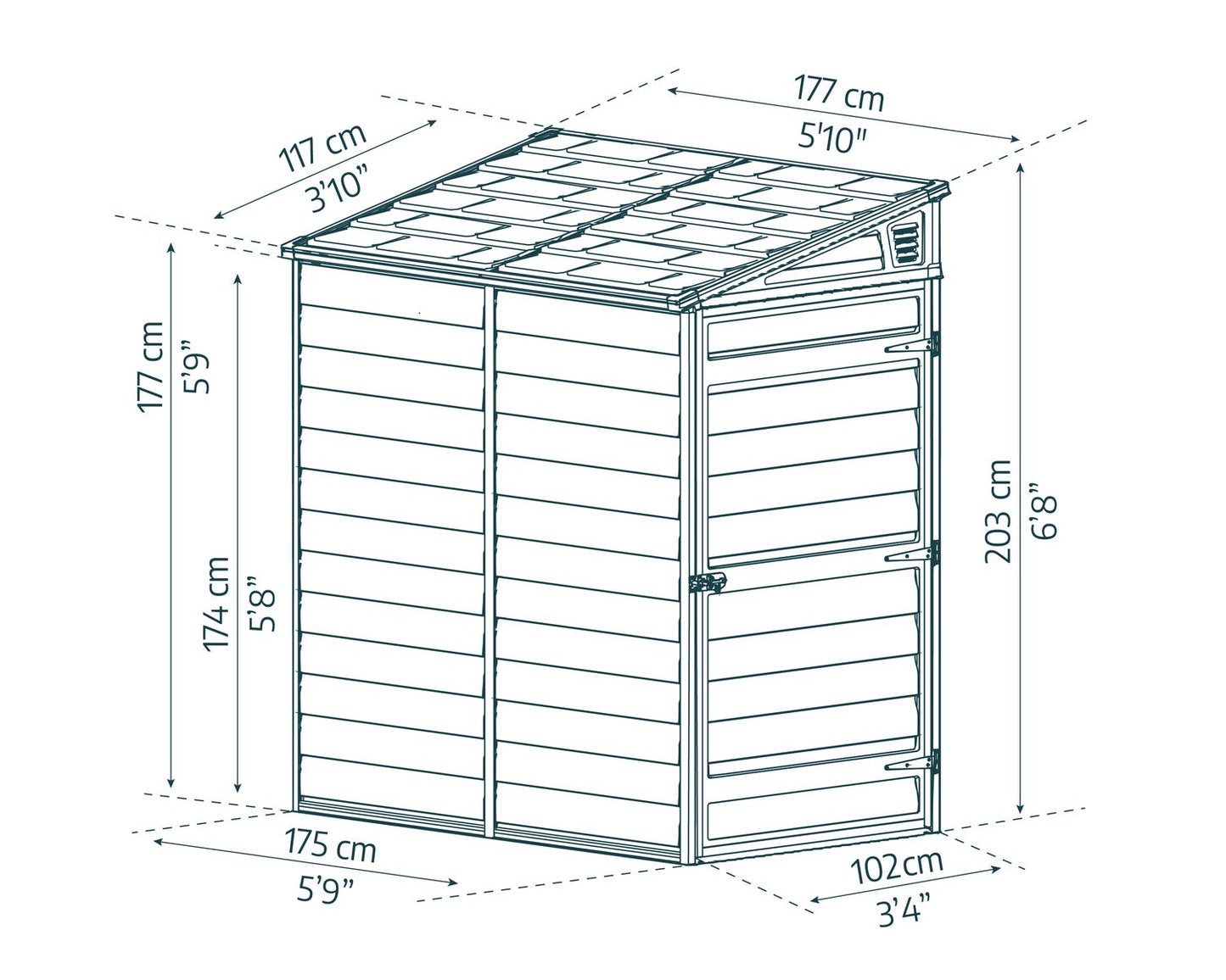 Skylight Pent Garden Shed 1.2m x 1.8m - Midnight Grey - mazeproducts
