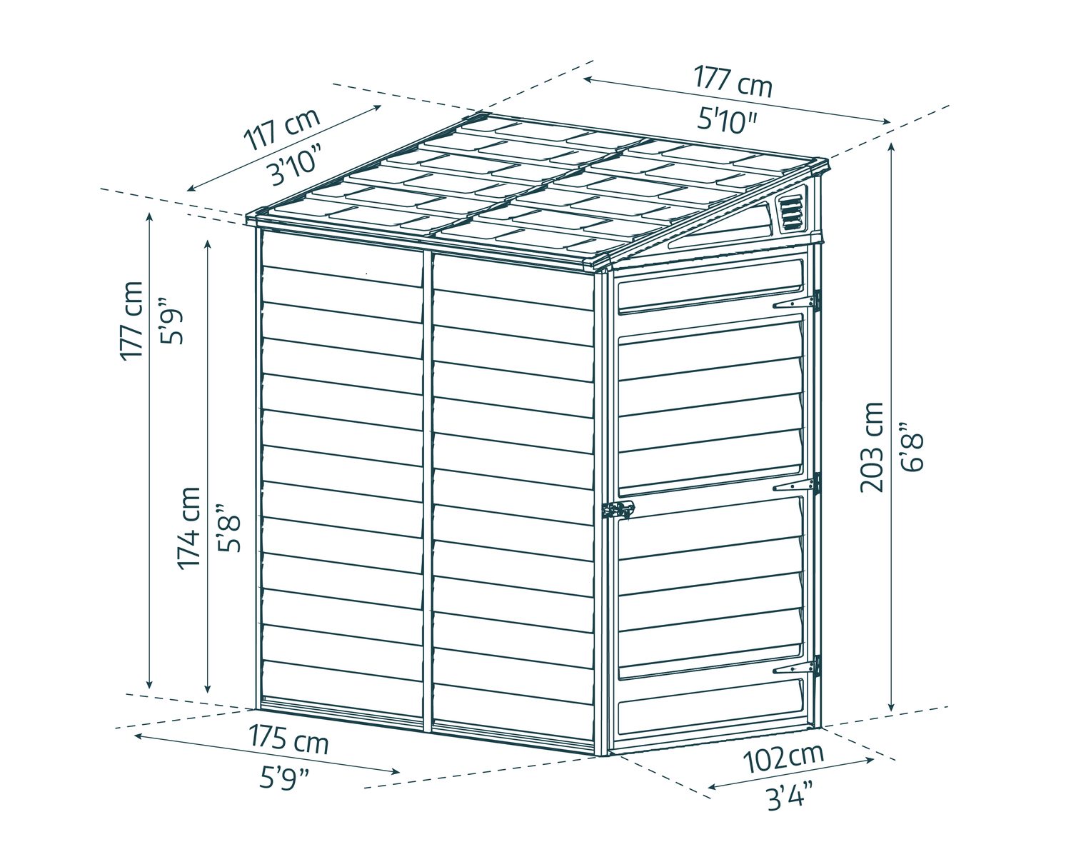 Skylight Pent Garden Shed 1.2m x 1.8m - Midnight Grey - mazeproducts