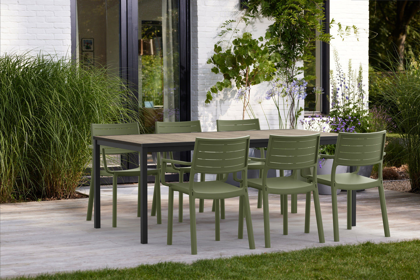 PRE ORDER: SEP. - Keter Metaline Metal Look Dining Chair: Green - 6 Pack