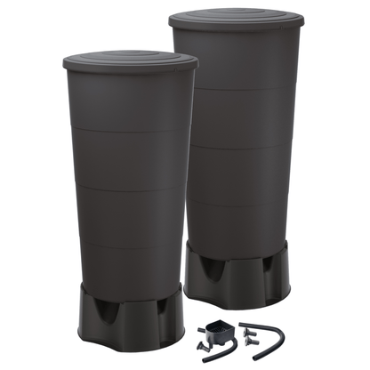 SMOOTH 200L Rainwater Tank x 2 Kit (with Linking Kit, Diverter & Stands) - mazeproducts