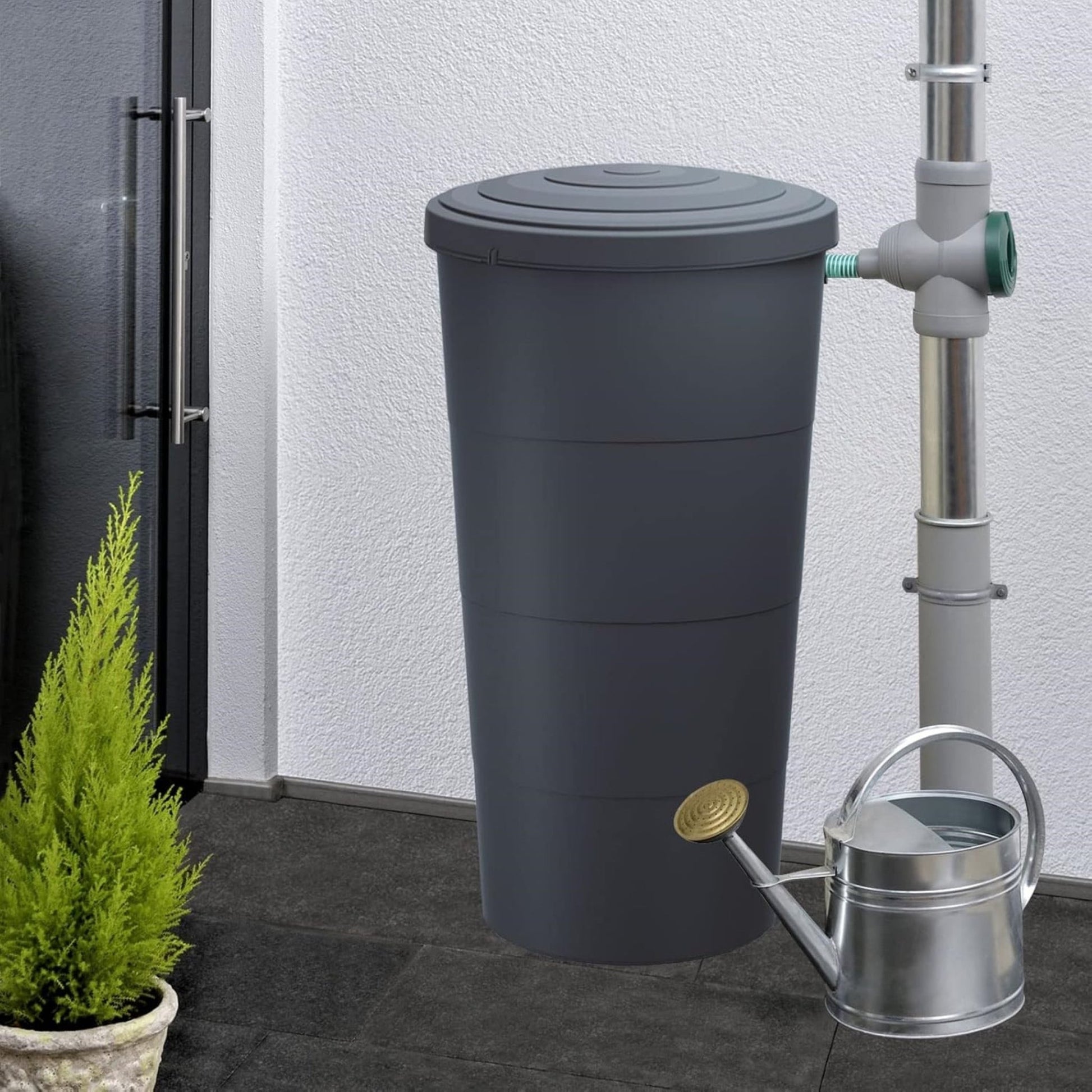 SMOOTH 200L Rainwater Tank x 2 Kit (with Linking Kit, Diverter & Stands) - mazeproducts