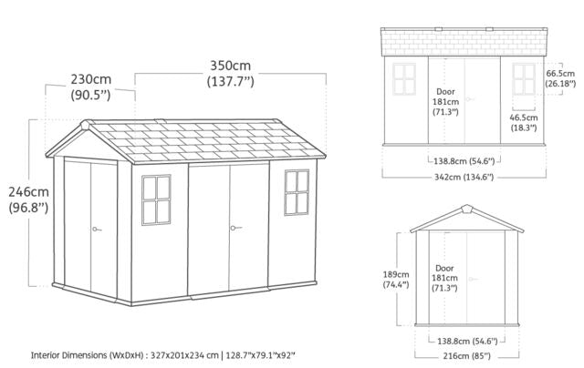Keter Newton Plus Double Door Shed 7.5x11 (2.3 x 3.4m) - mazeproducts