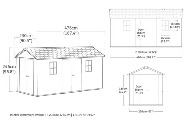 Keter Newton Plus Double Door Shed 7.5x15 (2.3 x 4.6m) - mazeproducts
