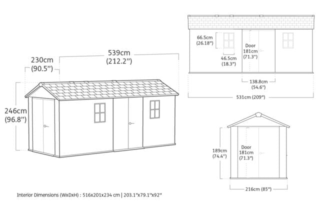 Keter Newton Plus Double Door Shed 7.5x17 (2.3 x 5.2m) - mazeproducts